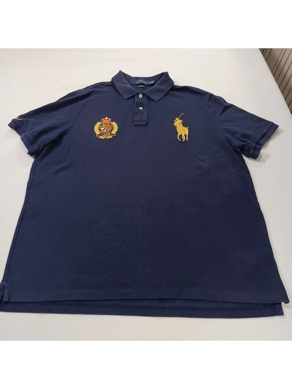 Polo Ralph Lauren Embroidered Big Logo Gold Pony Men's Blue Rare Polo Shirt XL